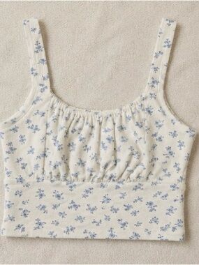 Hollister Cream Top with Light Blue Floral Print